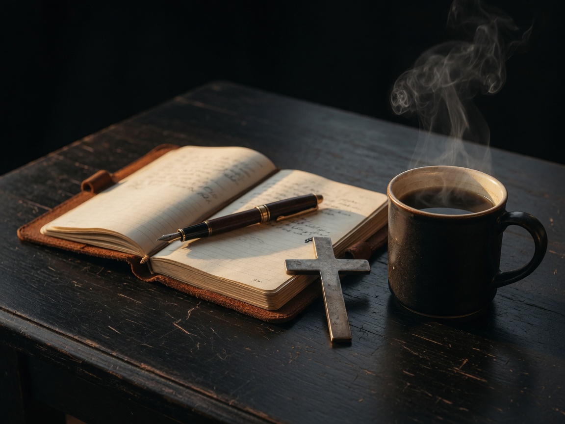 Journal, pen, and coffee at dawn
